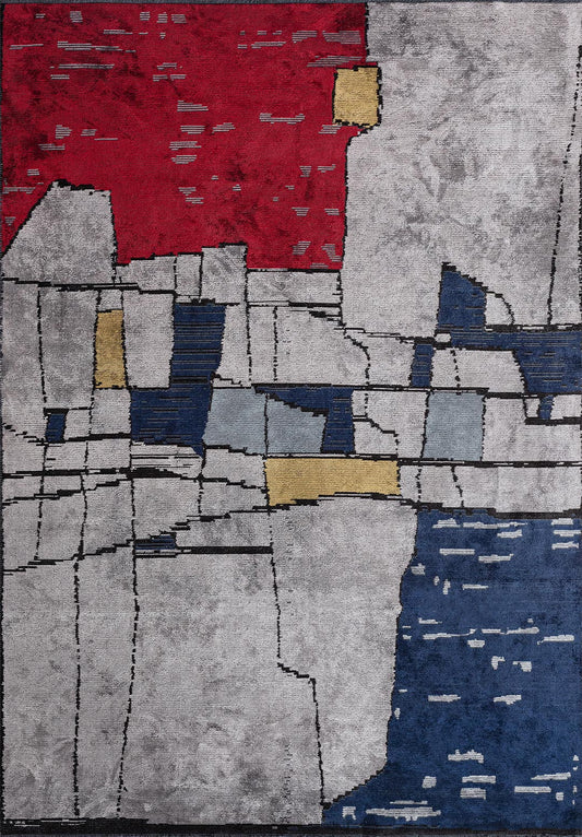 Bristol Red - Light Grey Rug area carpet area rug carpet Color_Blue Color_Grey Color_Red Color_Yellow IST ISTANBUL Material_Cotton & Viscose Rug2023