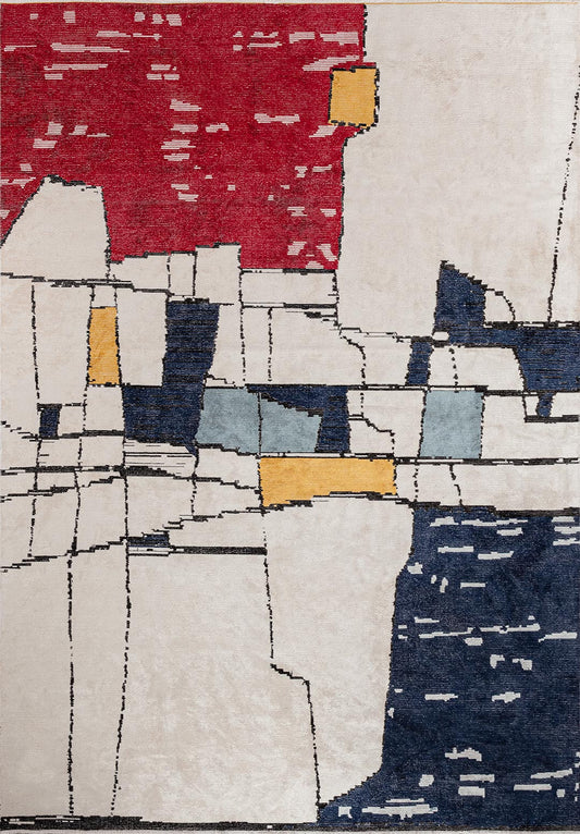 Bristol Red - Ecru Rug area carpet area rug carpet Color_Beige Color_Blue Color_Red Color_Yellow IST ISTANBUL Material_Cotton & Viscose Rug2023