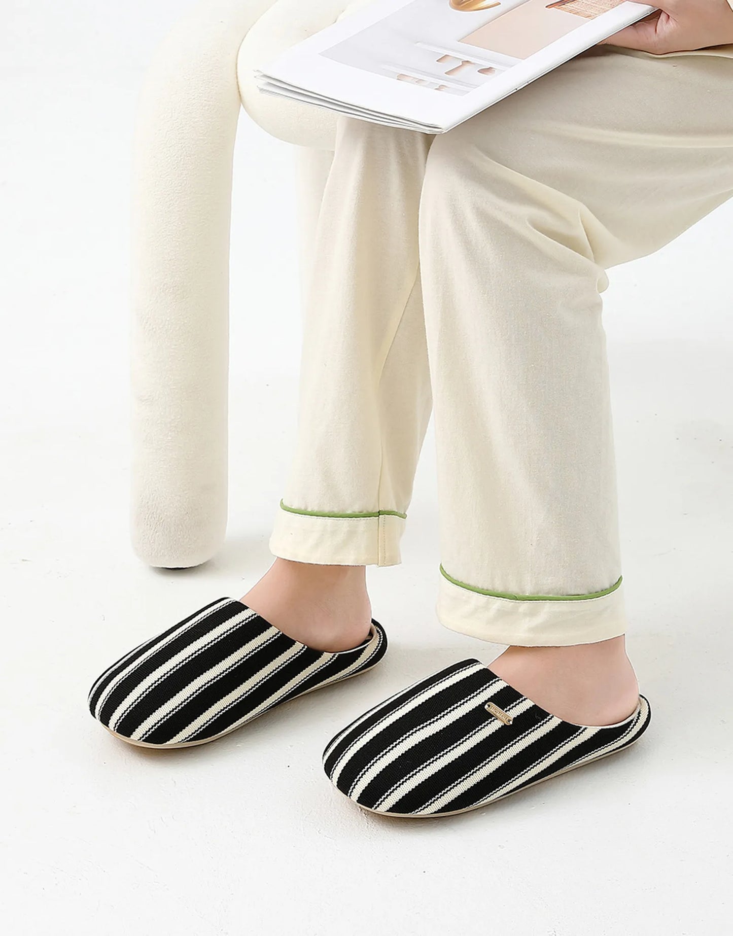 Breathable Knit Striped Cotton House Slippers