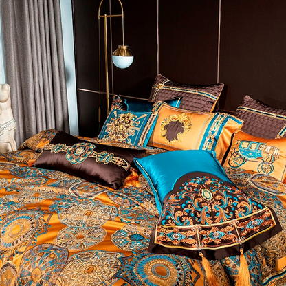 Omera Rounded Jacquard Egyptian Cotton Satin Bedding Set