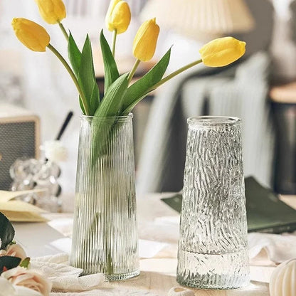 Fluted & Bark Textured Glass Vase for Minimalist Decor