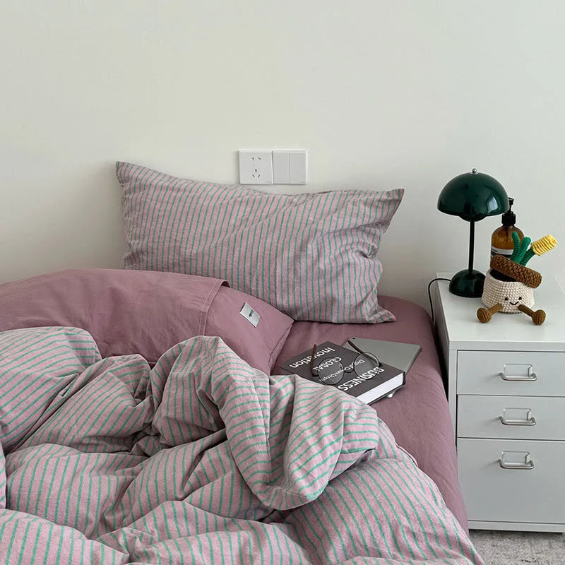 Soft Pinstripe Washed Cotton Bedding Set