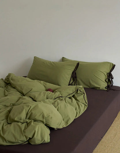 Soft Contrast Tie Washed Cotton Bedding Set