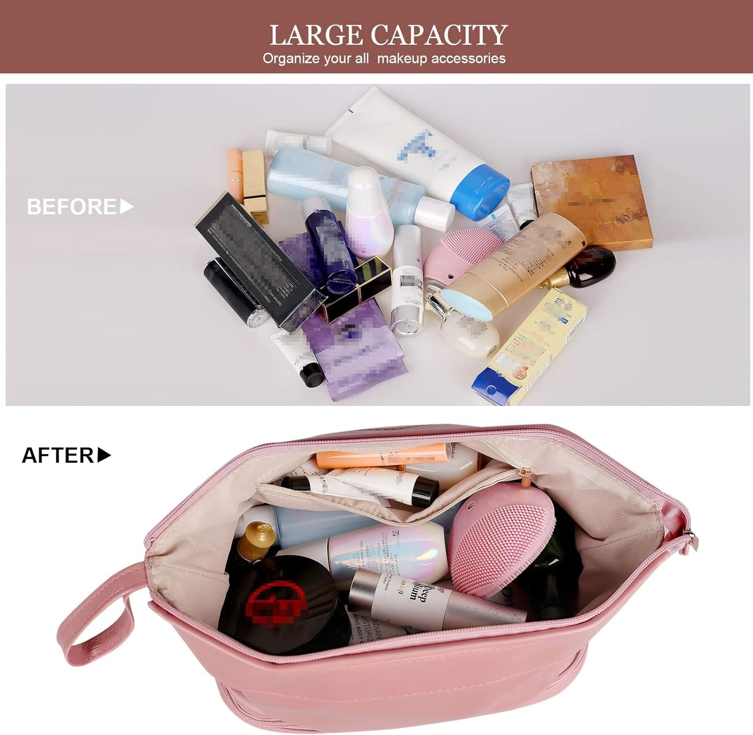 Abiudeng Large Makeup Bag,Double Layer Cosmetic Bag,Travel Makeup Bag,Leather Makeup Bag, Cosmetic Travel Bags,Portable Leather Toiletry Bag,Roomy Cosmetic Bag for Women and Girls Bags & Cases Beauty & Personal Care Cosmetic Bags Tools & Accessories