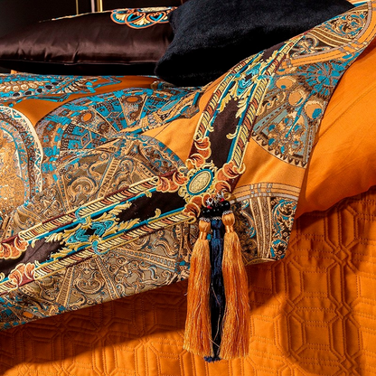 Omera Rounded Jacquard Egyptian Cotton Satin Bedding Set