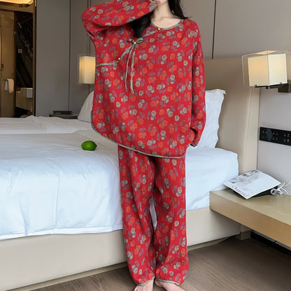 Plus Size Rose Cotton Pajama Set