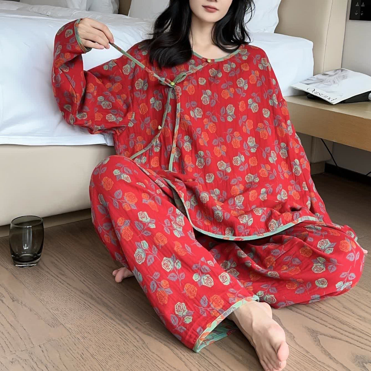 Plus Size Rose Cotton Pajama Set