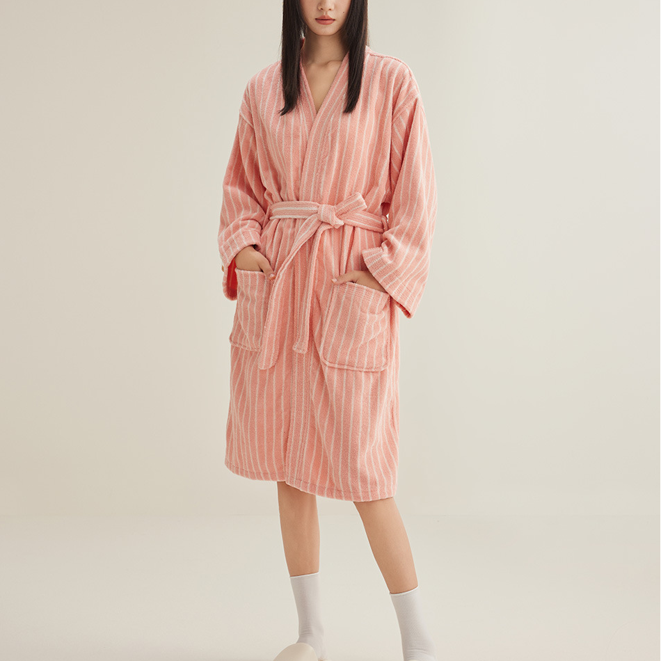 Cotton Simple Striped Soft Bathrobe