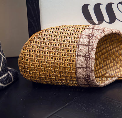 Cooling Plaid Natural Rattan House Slippers