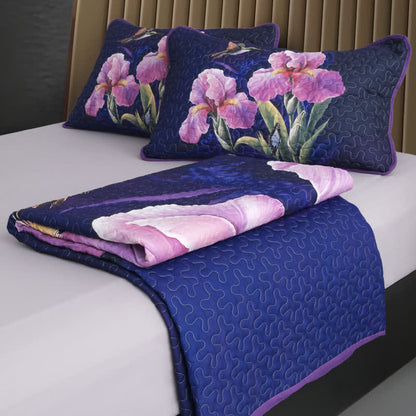 Purple Floral Bird Quilted Bedding Set(3PCS)