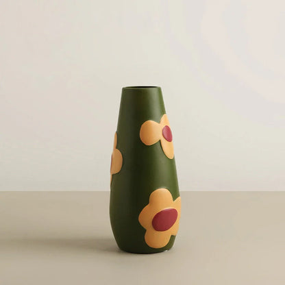 Matte Pop Art Floral Ceramic Vase