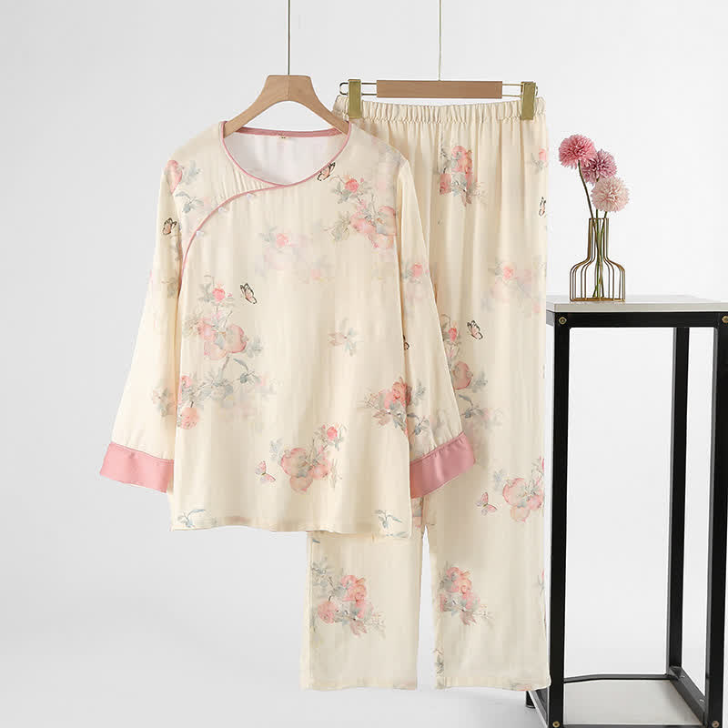 Floral Butterfly Soft Satin Loungewear