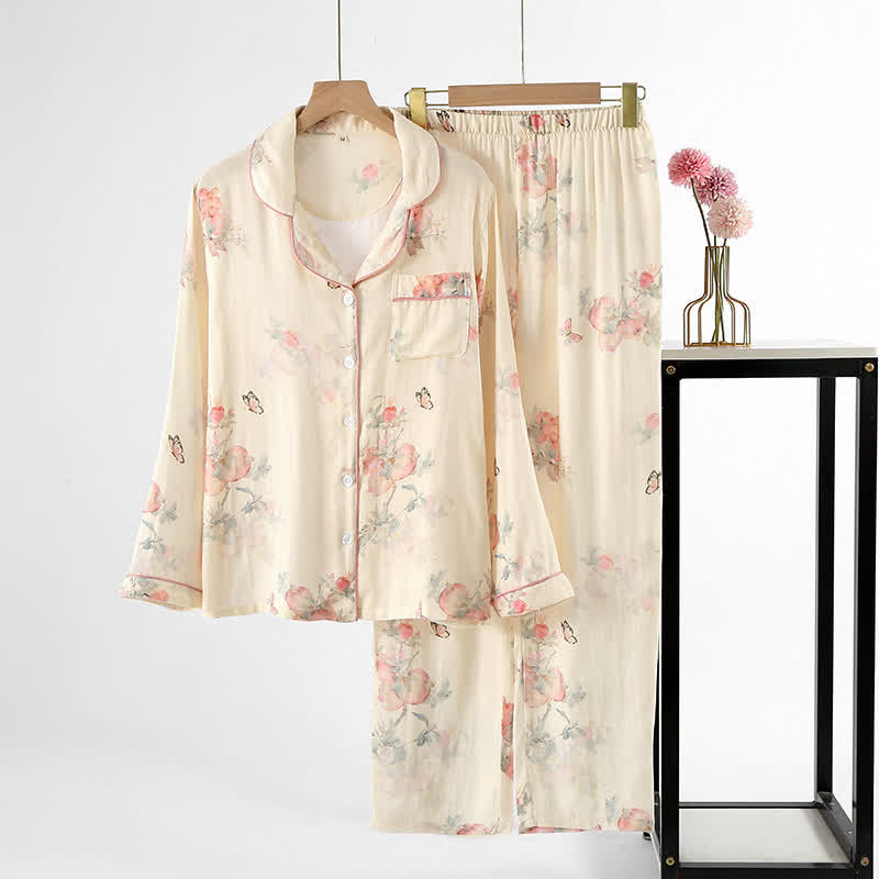 Floral Butterfly Soft Satin Loungewear