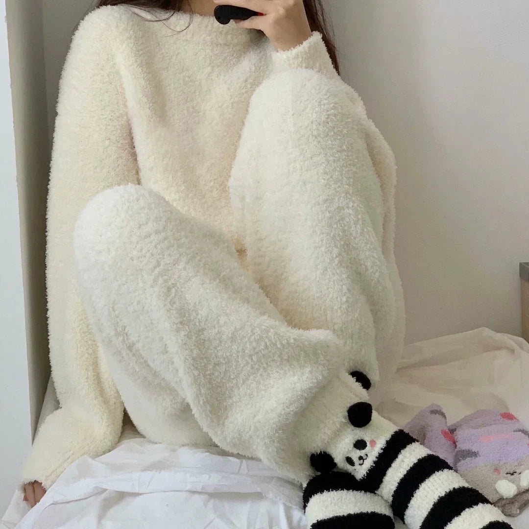 Plush Solid Color Fleece Pajama Set
