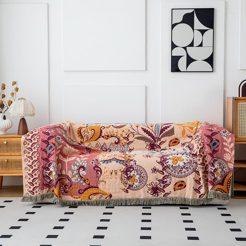 Paisley Floral Cotton Gauze Reversible Quilt