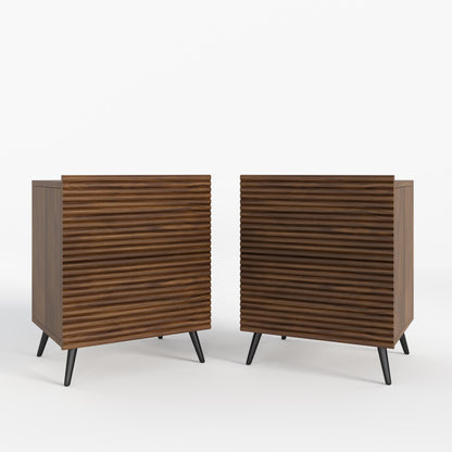 Striped Pattern Wood Nightstand Two-piece Set