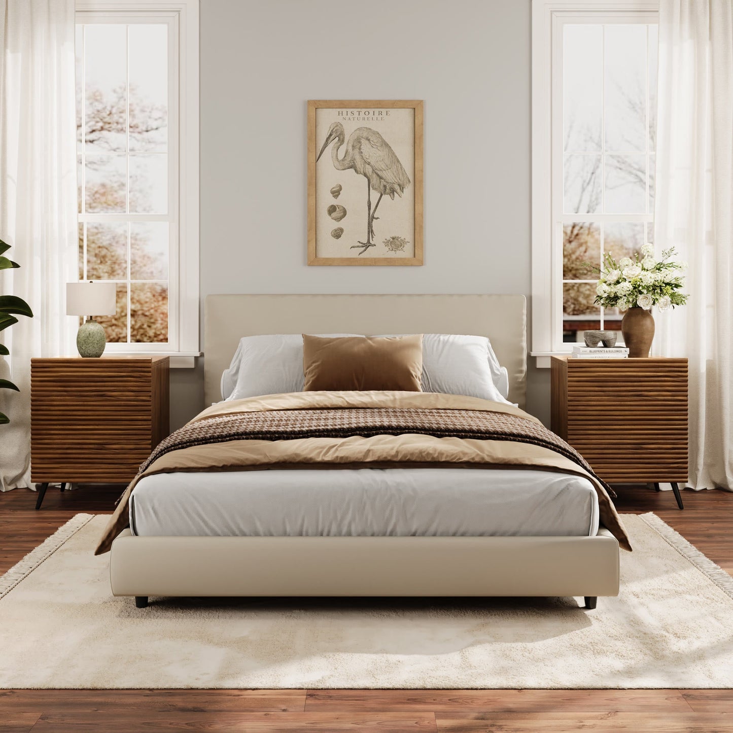 Striped Pattern Wood Nightstand Two-piece Set