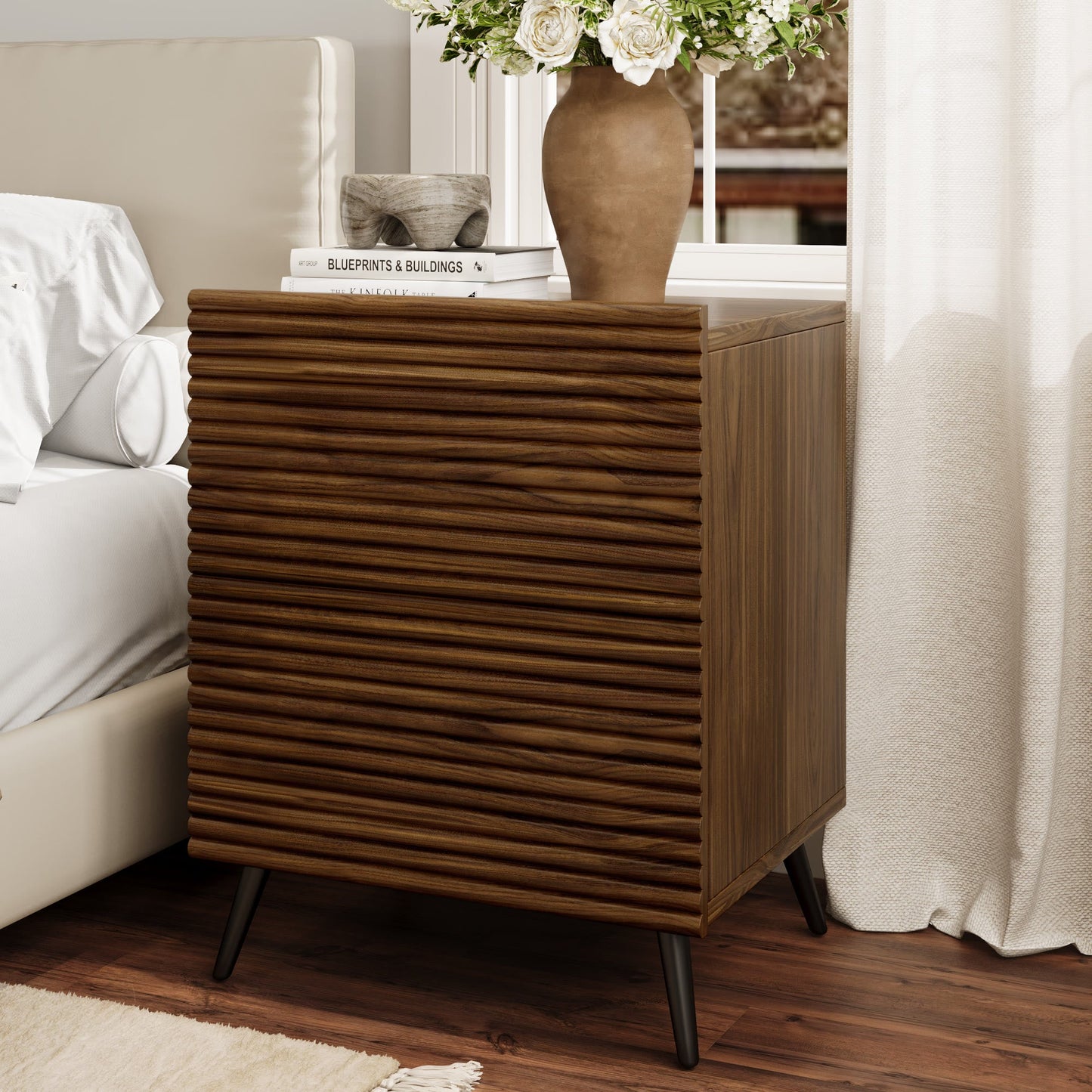 Striped Pattern Wood Nightstand Two-piece Set