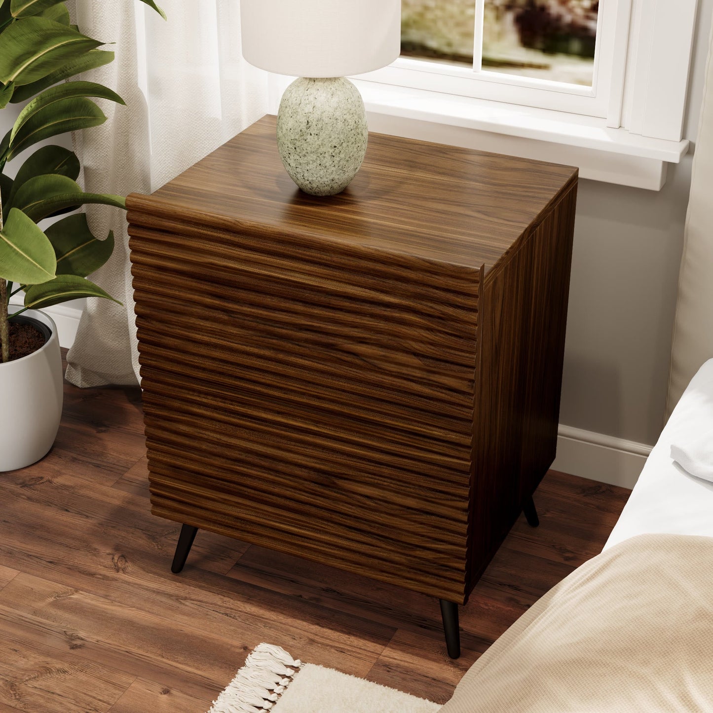 Striped Pattern Wood Nightstand Two-piece Set