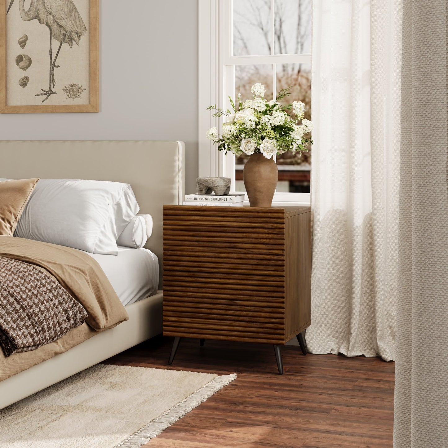 Striped Pattern Wood Nightstand Two-piece Set