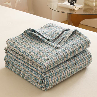 Triple Layer Plaid Cotton Muslin Quilt