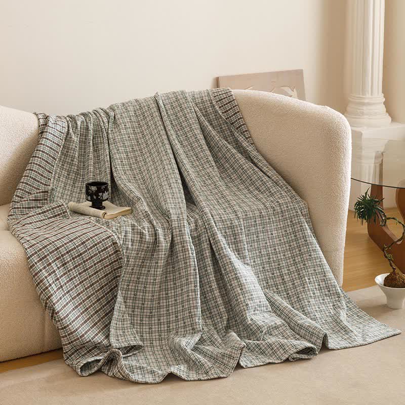 Triple Layer Plaid Cotton Muslin Quilt