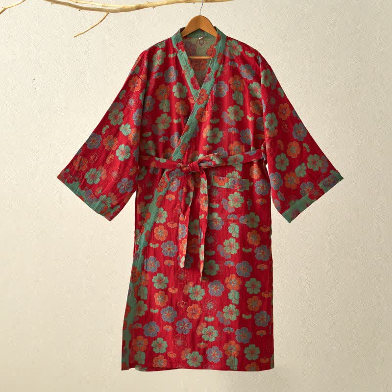 Plum Blossom Cotton Gauze Kimono Robe