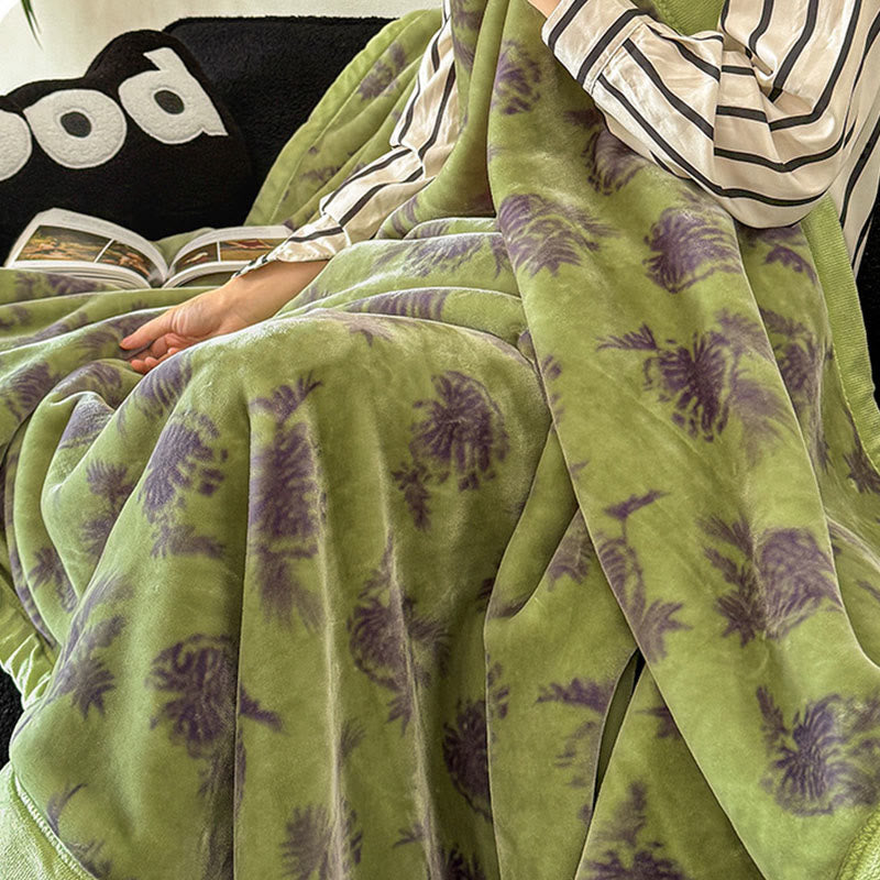 Tropical Leaf Flannel Throw Blanket