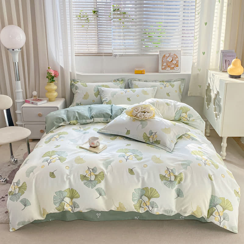 Ginkgo Leaf Cotton Duvet Cover Bedding Set