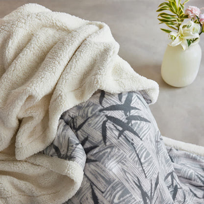 Zen Bamboo Leaf Reversible Sherpa Throw Blanket