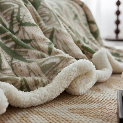 Zen Bamboo Leaf Reversible Sherpa Throw Blanket