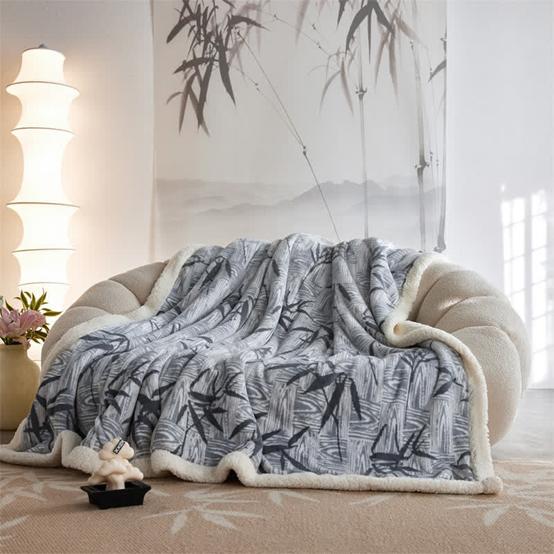 Zen Bamboo Leaf Reversible Sherpa Throw Blanket