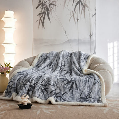 Zen Bamboo Leaf Reversible Sherpa Throw Blanket