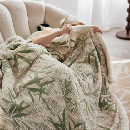 Zen Bamboo Leaf Reversible Sherpa Throw Blanket