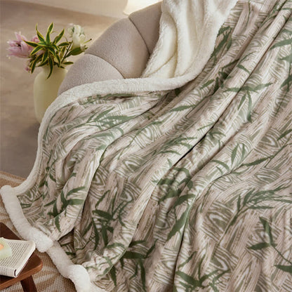 Wende-Sherpa-Decke mit Zen-Bambusblatt-Motiv 