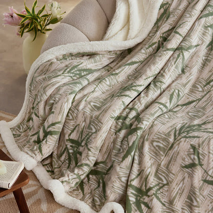 Zen Bamboo Leaf Reversible Sherpa Throw Blanket