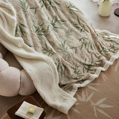 Zen Bamboo Leaf Reversible Sherpa Throw Blanket