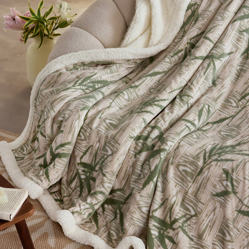 Zen Bamboo Leaf Reversible Sherpa Throw Blanket