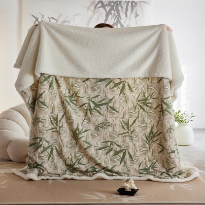 Zen Bamboo Leaf Reversible Sherpa Throw Blanket