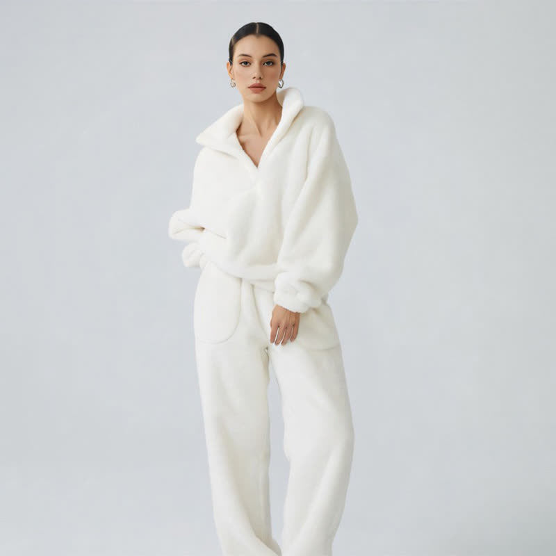 Solid Color Plush Loungewear Set