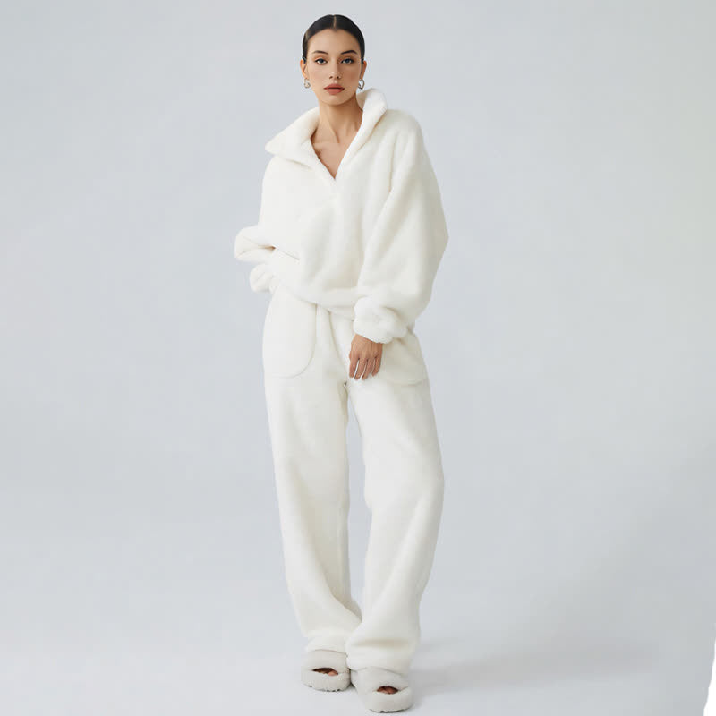Solid Color Plush Loungewear Set