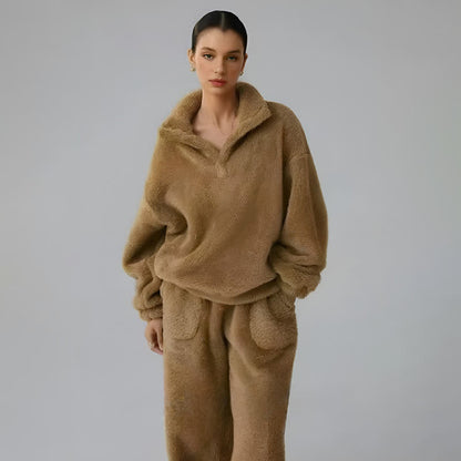 Solid Color Plush Loungewear Set