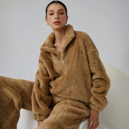 Solid Color Plush Loungewear Set