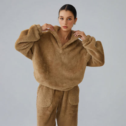 Solid Color Plush Loungewear Set