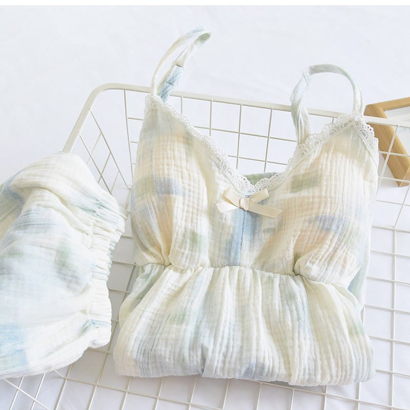 Summer Cotton Crinkle Cami Pajama Set