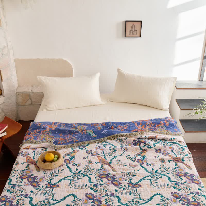 Bird on Branch Cotton Gauze Quilt