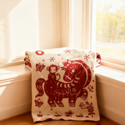 Ownkoti Festive Horse Pattern Double-Sided Blanket