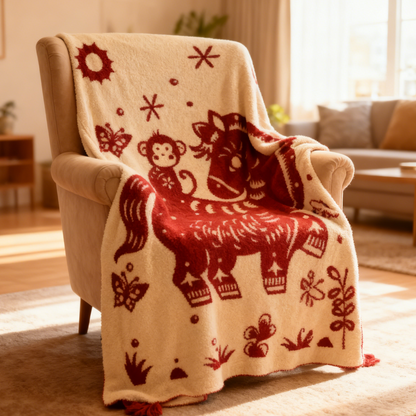 Ownkoti Festive Horse Pattern Double-Sided Blanket