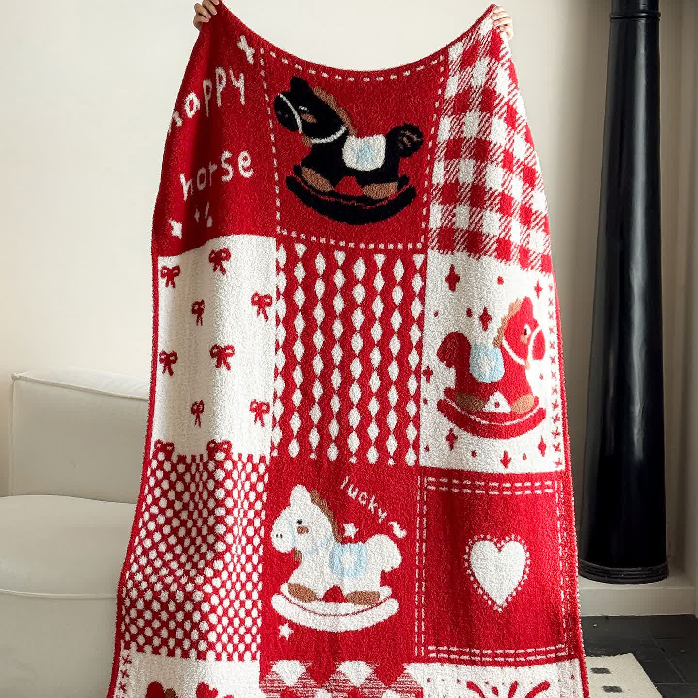 Ownkoti Festive Red & White Patchwork Throw Blanket