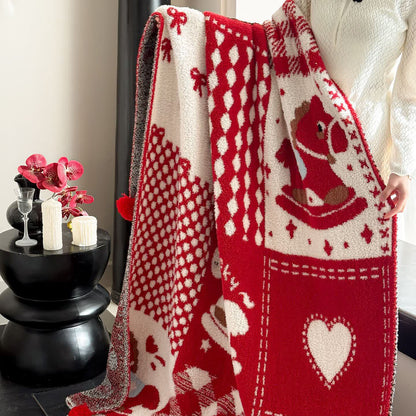 Ownkoti Festive Red & White Patchwork Throw Blanket